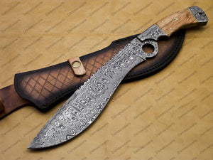 14" personalized Python High End Handmade Damascus Steel Mosaic Bowie Knife Hunting Knife 9 inches Blade with handle leather sheath