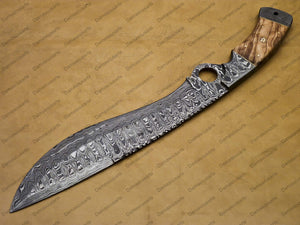 14" personalized Python High End Handmade Damascus Steel Mosaic Bowie Knife Hunting Knife 9 inches Blade with handle leather sheath