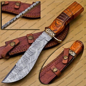 Customize Hand Made Damascus Fixed Blade Hunting Bowie Skinner Survival Handmade Knife Outdoor Bowie Damascus Knife with Leather Sheath