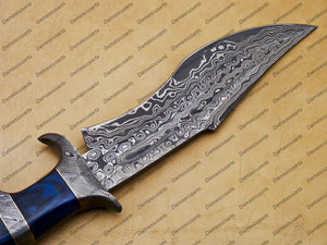 Customize Hand-Made Damascus Fixed Blade Hunting Bowie Skinner Survival Handmade Knife Outdoor Bowie Damascus Knife with Leather Sheath