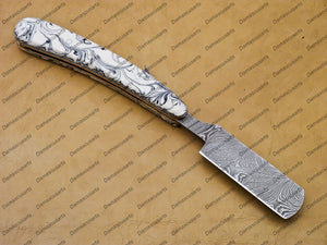 Handmade Damascus Folding Pocket Custom hand made Blade Straight Razor very sharp with leather sheath