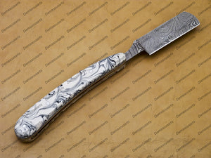 Handmade Damascus Folding Pocket Custom hand made Blade Straight Razor very sharp with leather sheath