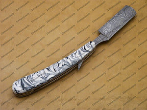 Handmade Damascus Folding Pocket Custom hand made Blade Straight Razor very sharp with leather sheath