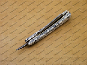 Handmade Damascus Folding Pocket Custom hand made Blade Straight Razor very sharp with leather sheath