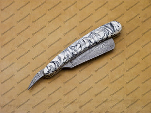 Handmade Damascus Folding Pocket Custom hand made Blade Straight Razor very sharp with leather sheath