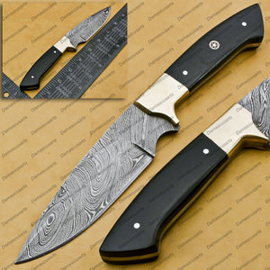 Handmade Fixed Blade 1095 Damascus Steel Hunting Knife With Leather Sheath