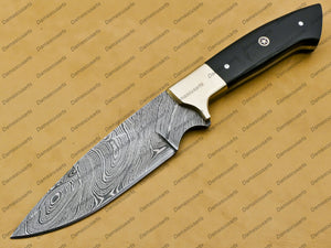 Handmade Fixed Blade 1095 Damascus Steel Hunting Knife With Leather Sheath