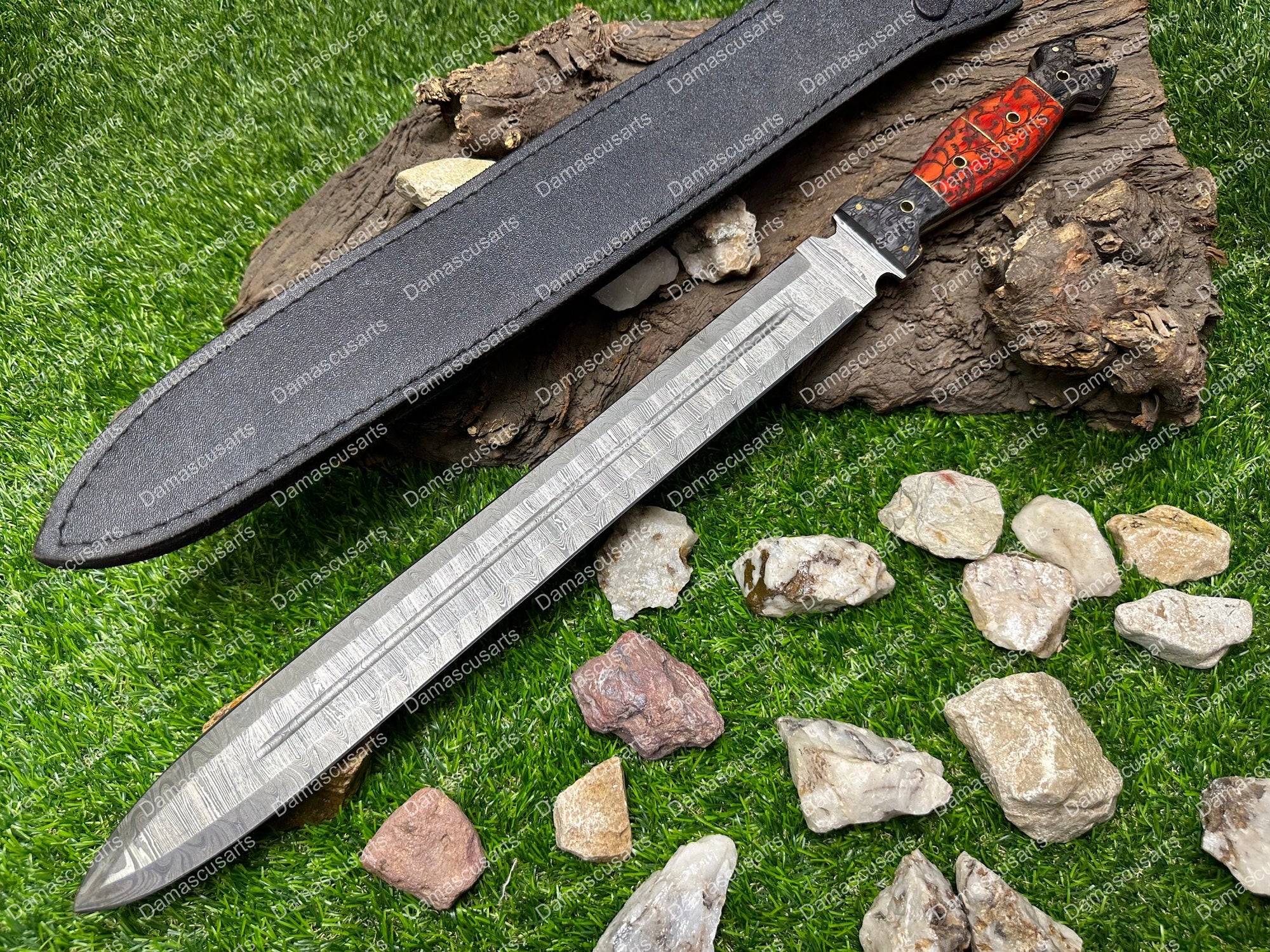 Sword ! Damascus Sword ! Custom Handmade Damascus Viking Sword ! Hunting Sword Outdoor Sword ! with Leather Sheath Unique Gift For Him