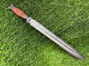 Sword ! Damascus Sword ! Custom Handmade Damascus Viking Sword ! Hunting Sword Outdoor Sword ! with Leather Sheath Unique Gift For Him