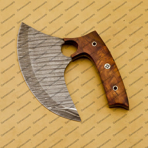 Engrave able Handmade Damascus Chef Kitchen Ulu Knife Chef Knife Heavy Duty Damascus Handle Koa Wood with Leather Sheeth GIFT IDEA