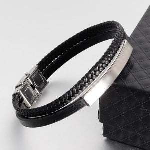 Double Layer Leather Rope Bracelet Men's Stainless Steel Genuine Leather Leather Bracelet Handmade Leather Bracelet Buckle Bracelet Jewelry