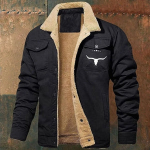 Men's Fleece-lined Cotton Casual Jacket Winter Lapel Single Breasted Warm Outerwear