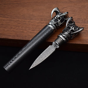 Damascus Skull Pure Handmade Tea Prying Knife