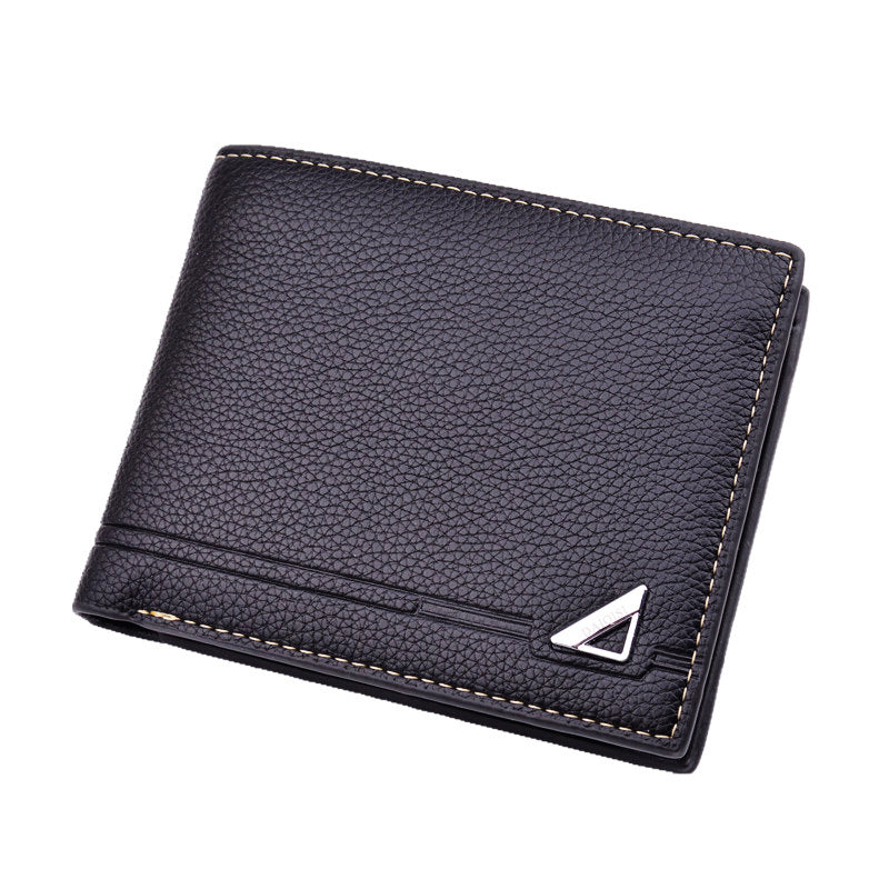 Men's Short Soft Leather Lychee Pattern Multiple Card Slots Wallet