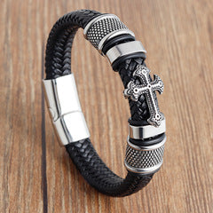 Double Layer Leather Rope Bracelet Men's Stainless Steel Genuine Leather Leather Bracelet Handmade Leather Bracelet Buckle Bracelet Jewelry