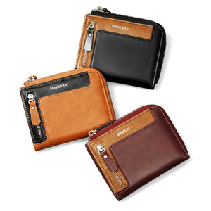 Men's Short Fashion Leather Zipper RFID Wallet