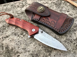 Damascus Steel Folding Knife Field