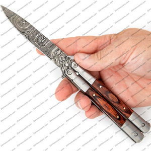 Personalized Custom Handmade Stainless Steel Clip Point Creature Comforts Butterfly Balisong Knife  World Class Knives with Leather Sheath