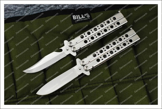 Personalized Custom Handmade Adonis Set of 2, 12cm” Blade High Carbon Filipino Balisongs Butterfly Knife World-Class Knives with Leather Sheath