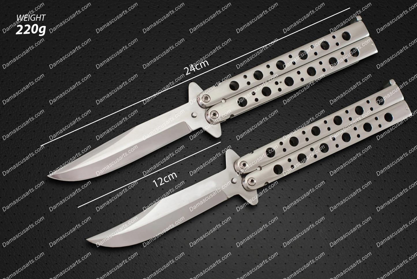 Personalized Custom Handmade Silver-Spotted 12cm”blade High Carbon Filipino Balisongs Butterfly Knife World Class Knives with Leather Sheath