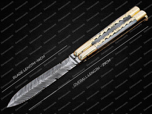 Personalized Custom Handmade D2 Tool Steel Original Filipino Balisong Butterfly Knife Brass with Bone Inserts World Class Knives with Leather Sheath