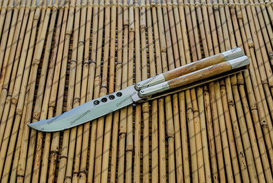 Personalized Custom Handmade Original Filipino Balisong Butterfly Knife Stainless with Bone Inserts with Leather Sheath