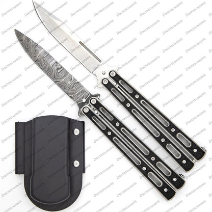 Personalized Custom Handmade Heavy Duty Balisongs Butterfly Stainless Steel with Leather Sheath