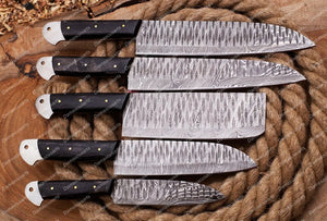 Personalized Custom Handmade Damascus Steel Chef Knives Set Chef Set Gift for Chef Kitchen Set Husband Gift Wedding Gift with Leather Sheath