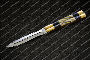 Personalized Custom Handmade D2 Tool Steel Filipino Balisongs Butterfly Stainless Steel Brass with Bone with Rosewood Inserts  Knives World-Class Knives With Leather Sheath