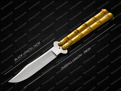 Personalized Custom Handmade 440c Stainless Steel Original Filipino Balisongs Butterfly Knife Brass with Leather Sheath