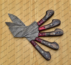 Personalized Custom Handmade Damascus Chef set Of 5pcs With Leather Cover, Kitchen Knife, Damascus Knife Set, Kitchen knives With Leather Sheath