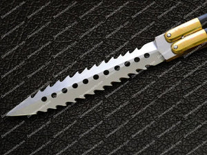 Personalized Custom Handmade D2 Tool Steel Filipino Balisongs Butterfly Stainless Steel Brass with Bone with Rosewood Inserts  Knives World-Class Knives With Leather Sheath