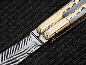 Personalized Custom Handmade D2 Tool Steel Original Filipino Balisong Butterfly Knife Brass with Bone Inserts World Class Knives with Leather Sheath