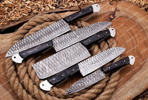 Personalized Custom Handmade Damascus Steel Chef Knives Set Chef Set Gift for Chef Kitchen Set Husband Gift Wedding Gift with Leather Sheath