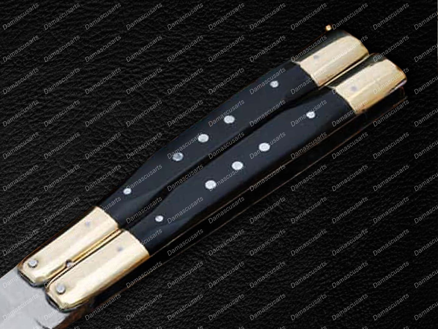 Personalized Custom Handmade D2 Tool Steel Original Filipino Balisong Butterfly Knife Brass with Kamagong Wood Inserts World Class Knives with Leather Sheath