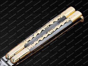 Personalized Custom Handmade D2 Tool Steel Original Filipino Balisong Butterfly Knife Brass with Bone Inserts World Class Knives with Leather Sheath