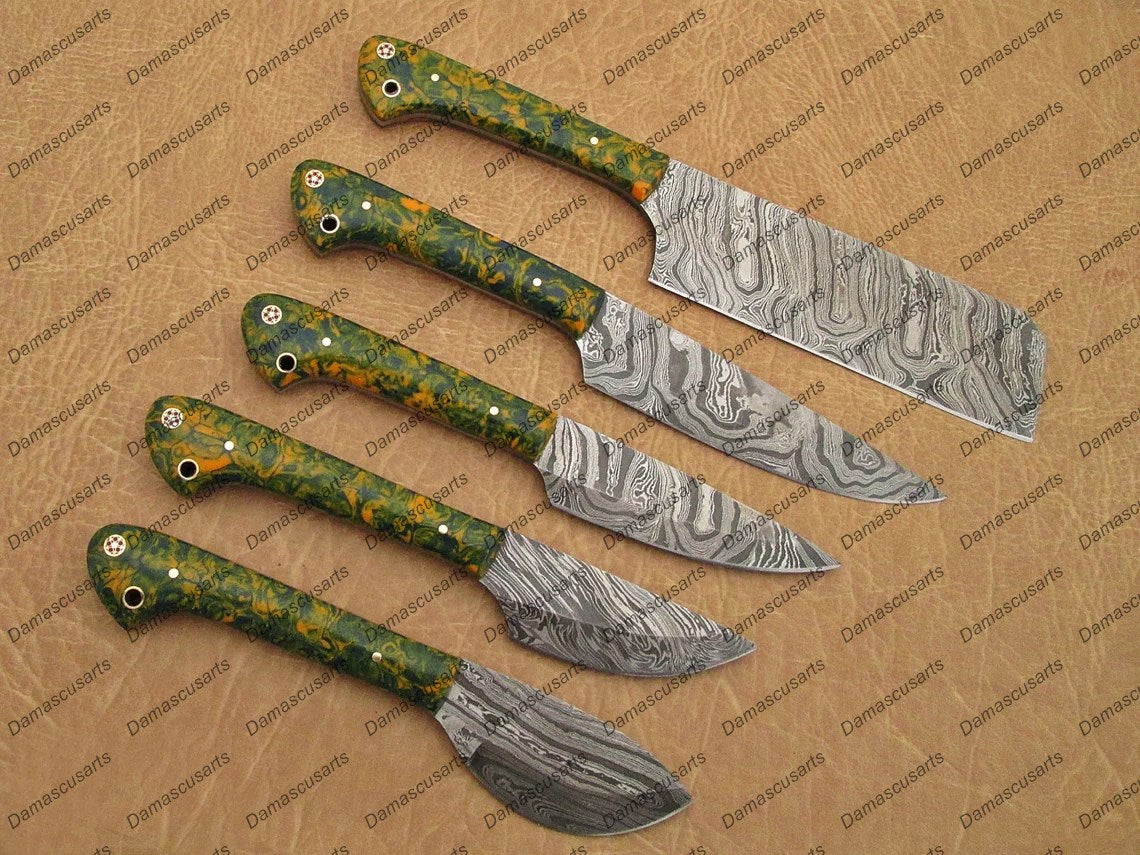 Personalized Custom Handmade Top Quality Damascus Steel Kitchen & Dinner Gift Chef Set Housewarming Gift Wedding Gift with Leather Sheath