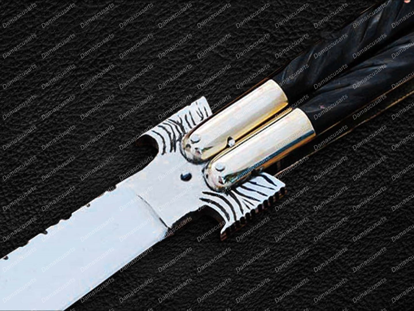 Personalized Custom Handmade D2 Tool Steel Original Filipino Balisong Butterfly Knife Brass with Kamagong Wood Inserts World Class Knives with Leather Sheath