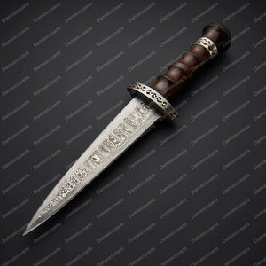 Personalized Custom Handmade Damascus Dagger Knife with Beautiful Wood Handle Included Leather Sheath Best Gift for Him / Her Anniversary Gift