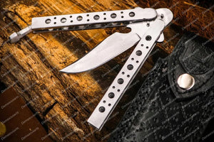 Personalized Custom Handmade Adonis Set of 2, 12cm” Blade High Carbon Filipino Balisongs Butterfly Knife World-Class Knives with Leather Sheath