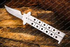 Personalized Custom Handmade Adonis Set of 2, 12cm” Blade High Carbon Filipino Balisongs Butterfly Knife World-Class Knives with Leather Sheath