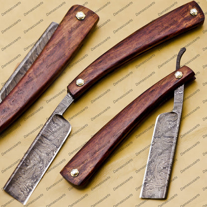 Personalized Damascus Folding Pocket Custom Blade Straight Razor very sharp best shave Razor Gift for him with leather sheath