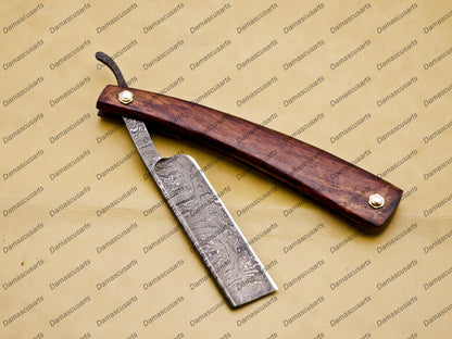 Personalized Damascus Folding Pocket Custom Blade Straight Razor very sharp best shave Razor Gift for him with leather sheath