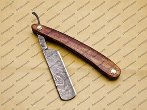 Damascus Folding Pocket Custom Blade Straight Razor Very Sharp with Leather Sheath