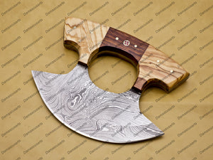 Customize Handmade Damascus Chef Kitchen Ulu Knife Chef Knife Heavy Duty Damascus Handle Koa Wood with Leather Sheath