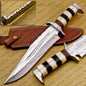 Personalized Custom Handmade  D2 Custom Steel Hunting Bowie Knife Fixed Blade with Leather Sheath Handle Camel Bone