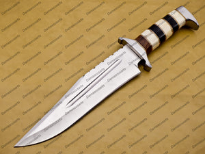 Personalized Custom Handmade  D2 Custom Steel Hunting Bowie Knife Fixed Blade with Leather Sheath Handle Camel Bone