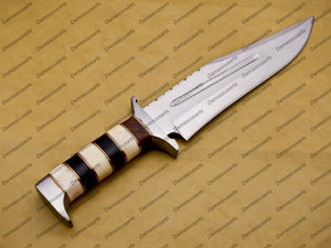 Personalized Custom Handmade  D2 Custom Steel Hunting Bowie Knife Fixed Blade with Leather Sheath Handle Camel Bone