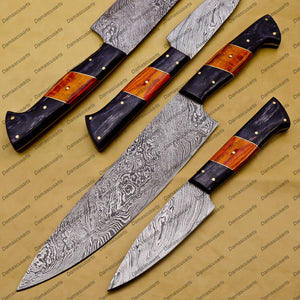 Damascus Knives BBQ all season Custom handmade Damascus steel kitchen/Chef knife set Vintage Knife Forged Steel Knife Perfect Gift