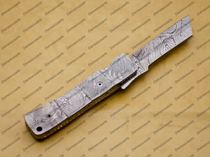 Custom Damascus Steel Folding Pocket Knife Handle Damascus with Free Damascus Keychain knife with Leather Sheeth